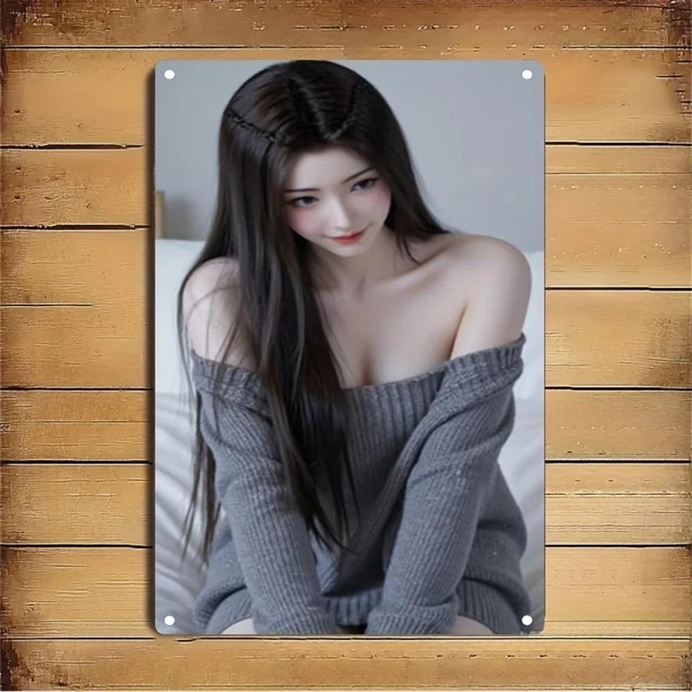 

Anime Wall Decor Metal Sign - Cute Female Character Iron Art for Home Bar Cafe Christmas Gift 20x30cm（7.8x11.8inch）