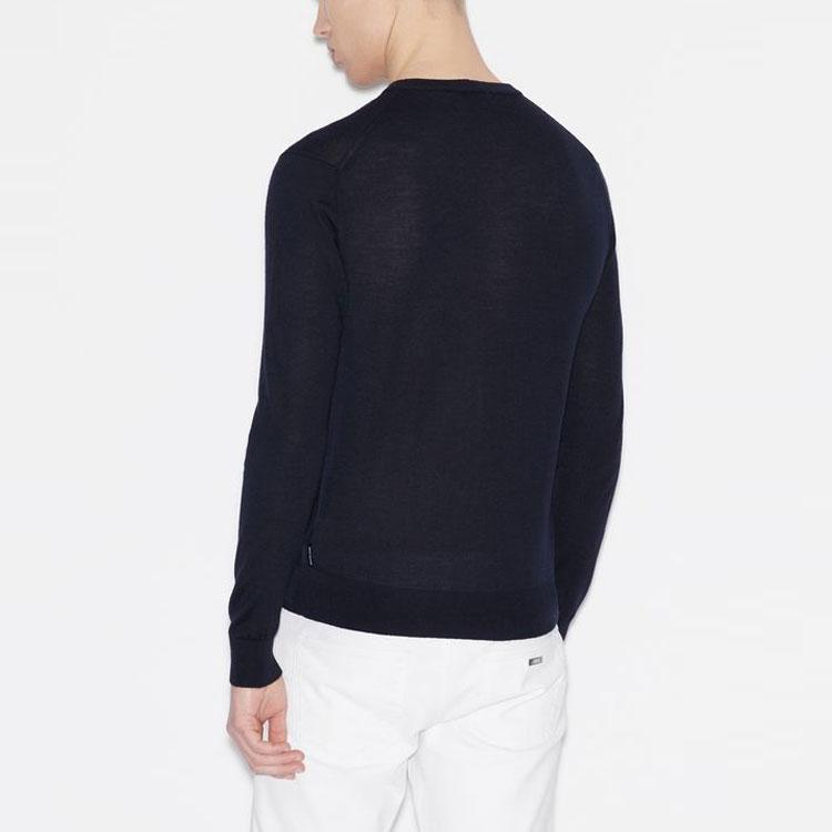 Armani Exchange Crew Neck Pullover Wool Sweater Long Sleeve Men Sweater Navy-Blue 8NZM3A-ZM8AZ-1510