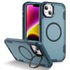 For iPhone 15 Plus/14 Plus Case Compatible with MagSafe Lens Frame Kickstand TPU+PC Shockproof Phone Cover