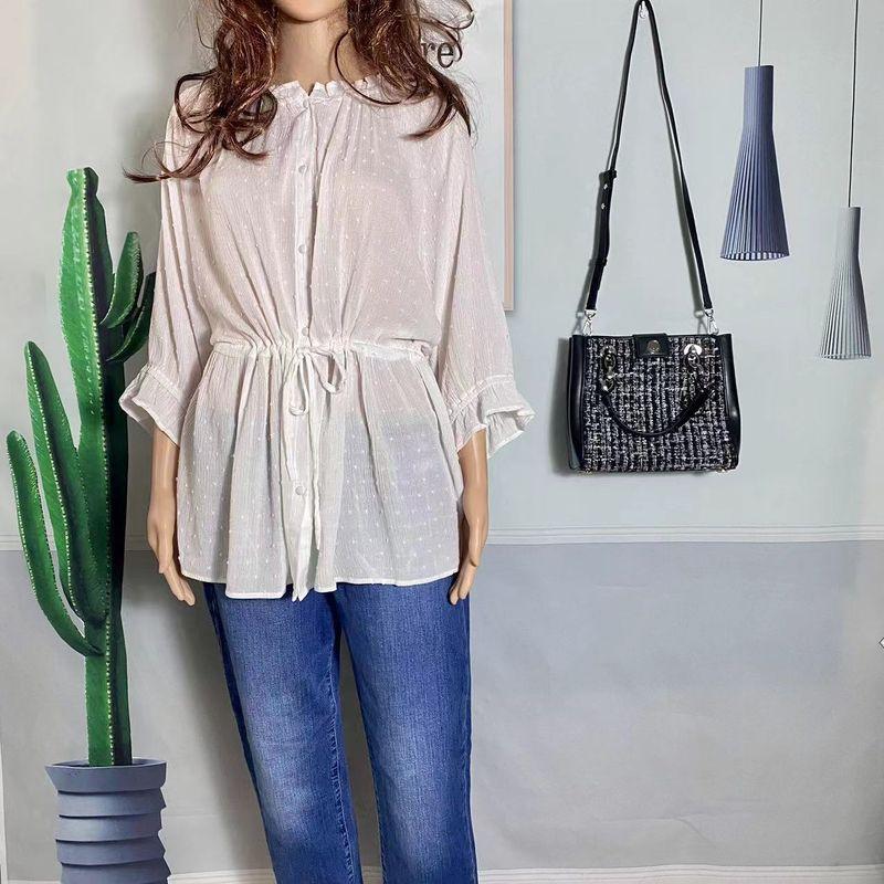 Export Original Order Leftover Stock Mori Women's Ethnic Style Embroider Happy Long Sleeves Shirt Women's Wooden Ear Garden Collar Loose Casual