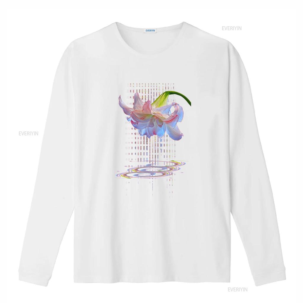 Psychedelic Glitch Art Lily Flower Print Casual T Shirt Vintage Washed Comfortable Streetwear Versatile Fashion Stylish