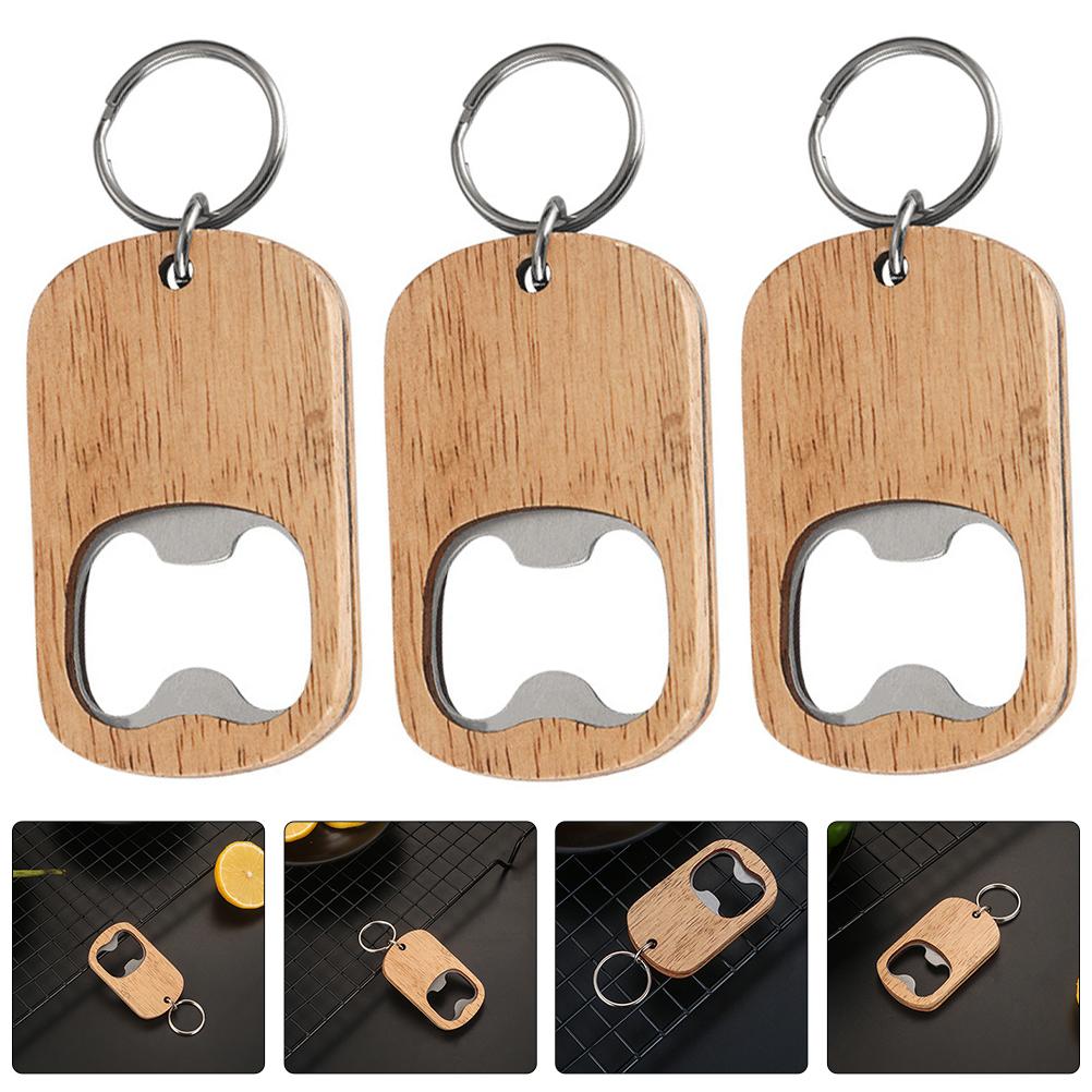 4 Pcs Easy Beer Bottle Opener Wooden Handle Bar Kitchen Accessories Party Favors Keychain Soda Lid Manual Bottle Opener Remover
