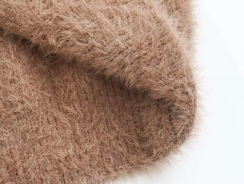 2025 Autumn Women's European & American Style Versatile Faux Mink Fur Striped Sleeve Loose Knit Cardigan