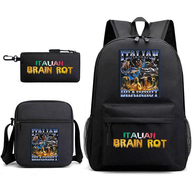 Abstract Foreign Shanhaijing Children's Schoolbag Tongtongsahur Cartoon Primary School Student Backpack Three-piece Set L