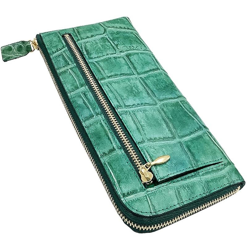 

[HARUBE] Kyoto Naniwaya cowhide crocodile Embossed L-shaped zipper Thin large capacity long wallet unisex men s ladies Croco #83-236 G. Coast
