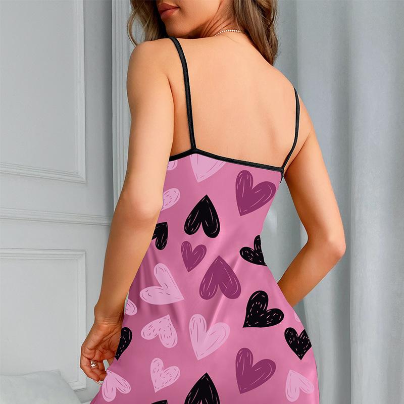 Sommer Sexy Neckholder-Kleid Rückenfreier Pyjama Damen Nachthemd Milchseide Atmungsaktiv Volldruck Schlankes Kurzes Kleid