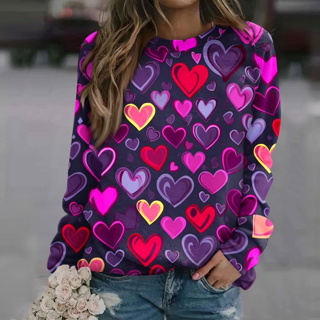 Women's Fashion Casual Long Sleeve  Printed Neck Sweatshirt Top