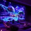 Blacklight Galaxy Space Tapestry UV Reactive Planet Wall Hanging Magical Trees Tapestries Cosmic Mountain Landscape Wall Decor Aesthetic Starry Night