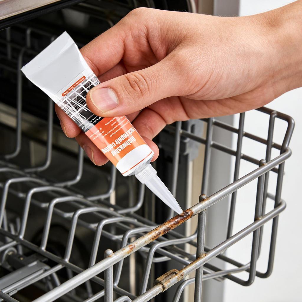 Zestaw Naprawczy do Kosza Zmywarki z 2 Szczoteczkami 50 ml Długotrwały Klej Pokrywający Klej Naprawczy do Kosza Zmywarki do Kuchni Domu