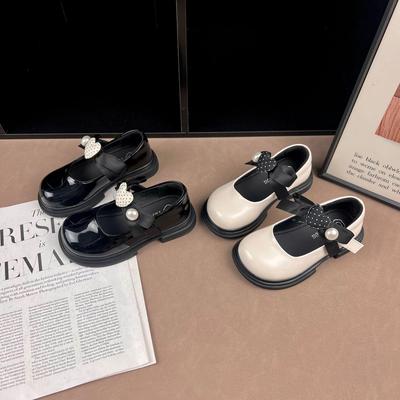 Mädchen Herz Perlen Prinzessin Lederschuhe - Neu 2026 Frühling/Herbst, Koreanischer Stil, Runde Spitze, Rutschfest, Niedrig geschnitten