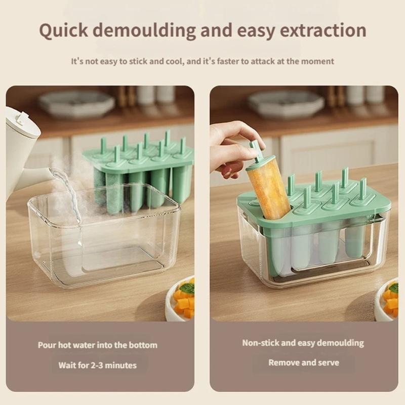 8 Compartments Popsicles Molds with Tight Sealing Lid for Homemades Ice Lolly Mould Kitchen Gadget