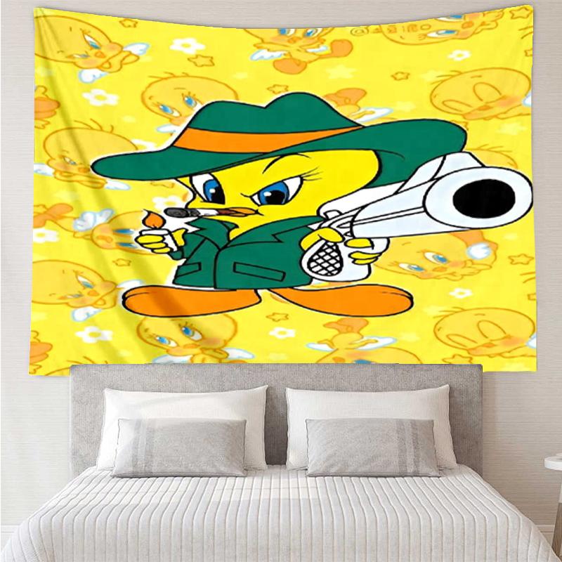 Tweety Print Tapestry, Backdrop, Easy Setup, Ideal for Bedroom, Office & Living Room, with Aesthetic Wall Hanging Decor.
