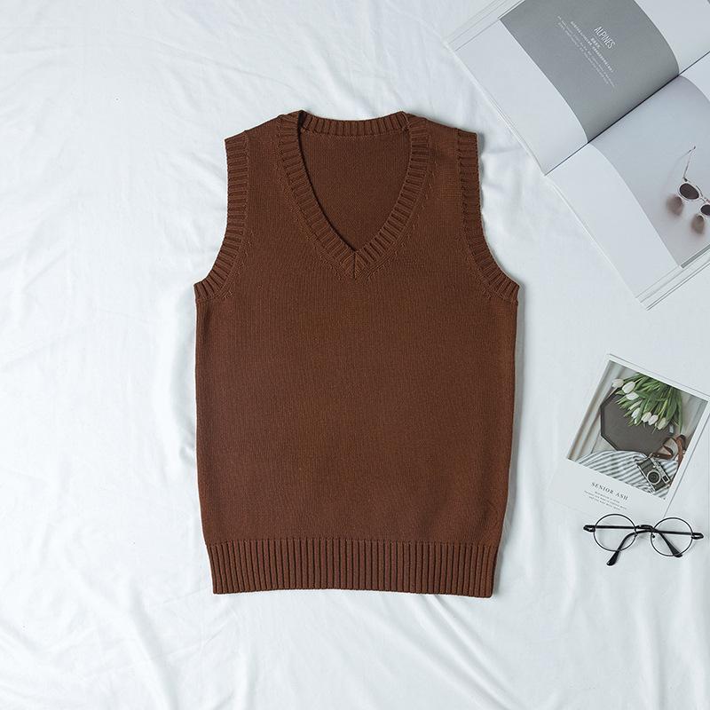 Autumn Winter V-neck Women Pullover Knitted Sweater Vest Solid Color Fashion Loose Casual Sleeveless Simple Office Tops Elegant Women Clothing