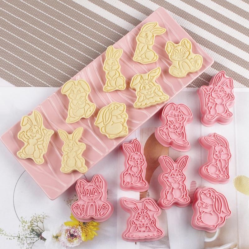 Ausstechformen aus Kunststoff, niedliche Kaninchen-Keksausstecher, Keksstempel, Fondant-Gebäckform, Neujahrs-Backzubehör, 8 Stück