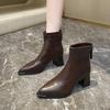 2025 autumn and winter new European and American style pointed head thick heel temperament short boots women's rear zipper high heel thin boots fash
