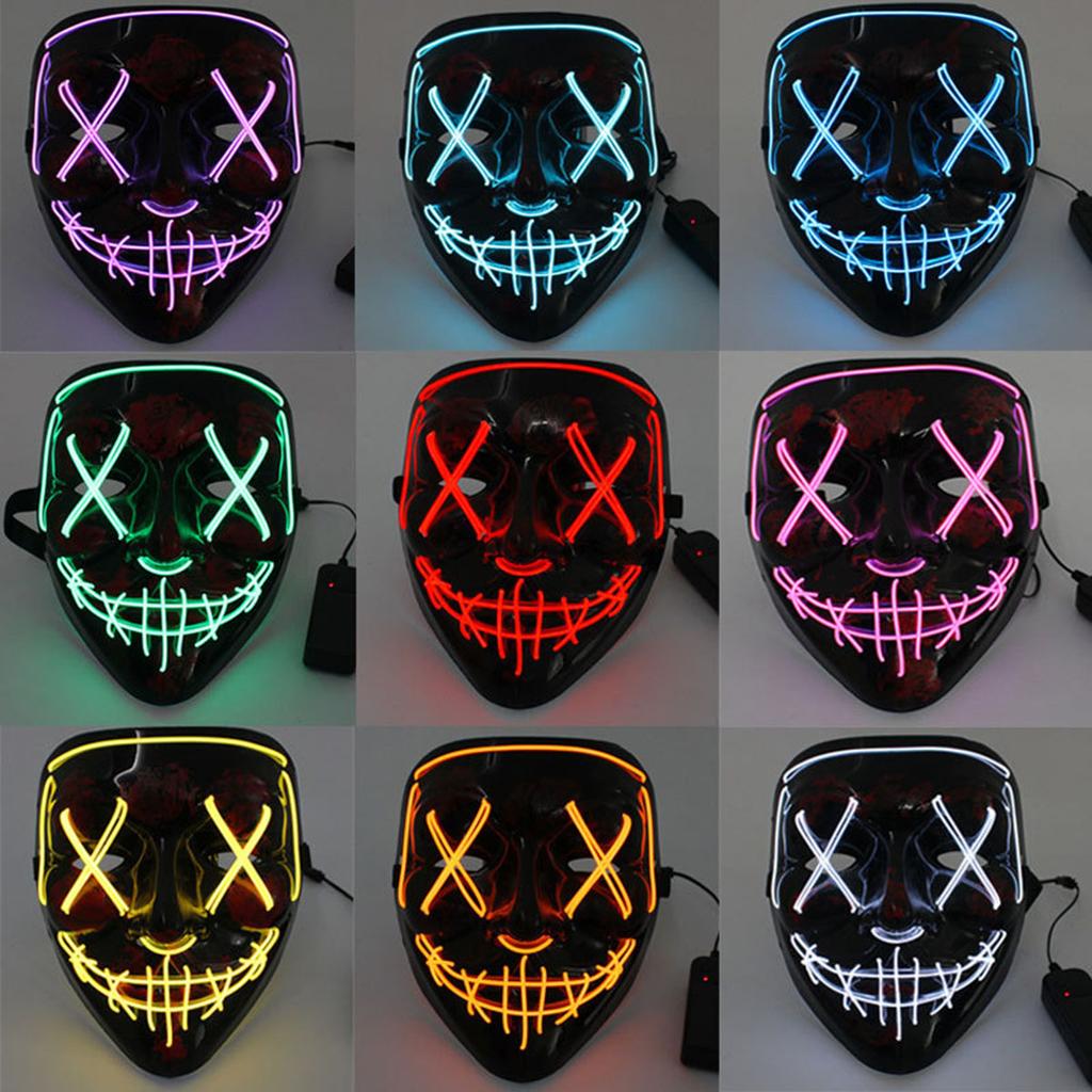 Máscara de purga de LED neon de Halloween Máscara de festa de máscaras Máscaras de terror que crescem na escuridão Máscara brilhante