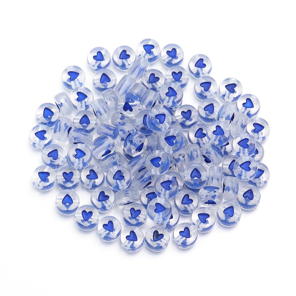 100pcs/lot 7mm Acrylic Beads Colored Transparent Heart Pattern Loose Flat Round Beads For Craft Bracelet Making DIY Jewelry Gift