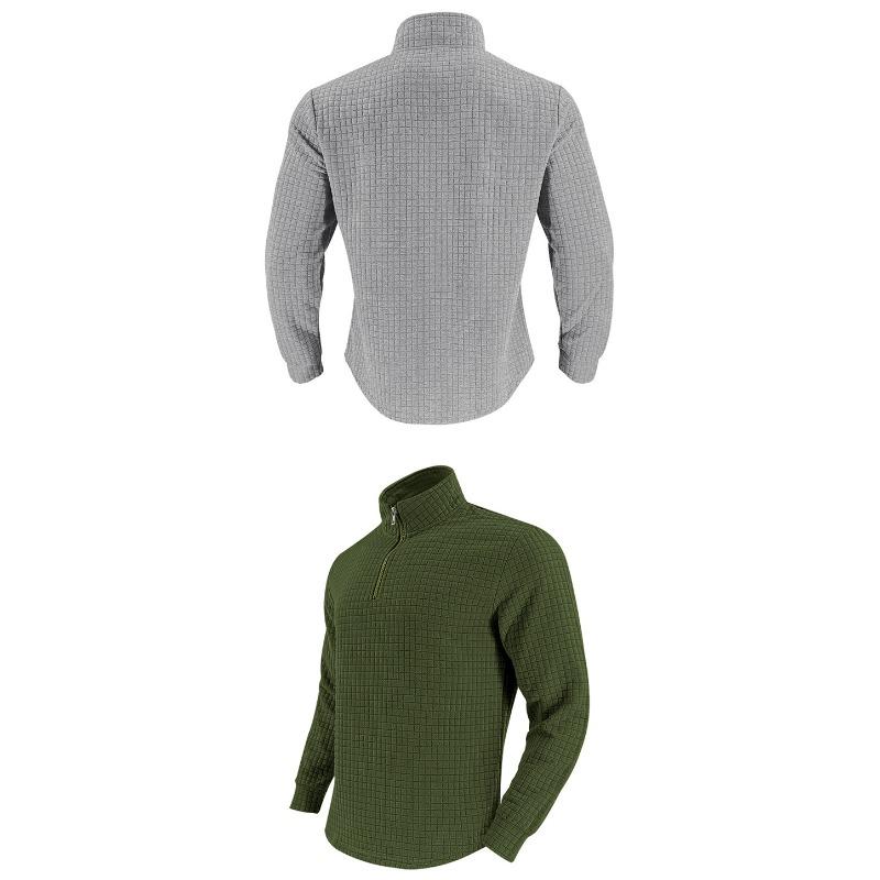 Men's Fashion Quarter Zip Small Plaid Sweatshirt, Stand Collar Long Sleeve Pullover for Spring Fall
