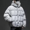 Trendig Silvergrå Huvförsedd Dunjacka för Herrar - Tjock, Varm, Lös Passform för Höst och Vinter