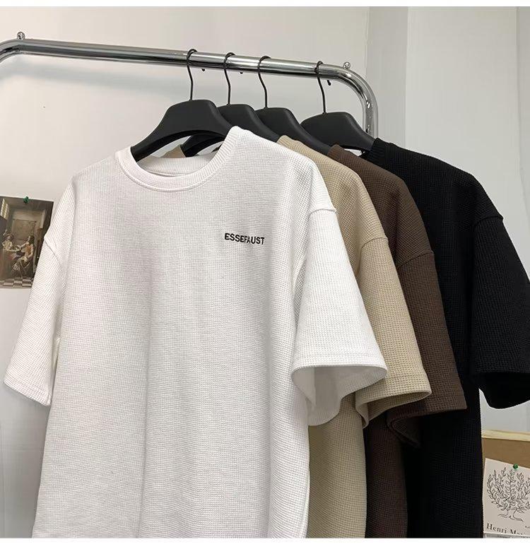 Men's Japanese Trendy Waffle Half-Sleeve Loose Casual T-Shirt