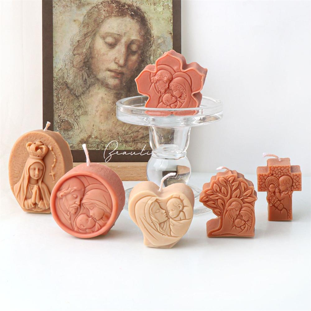 Mini Crucifix Jesus Virgin Angel Candle Silicone Mold DIY Saints Statue Candle Resin Plaster Craft Mold Church Home Decoration