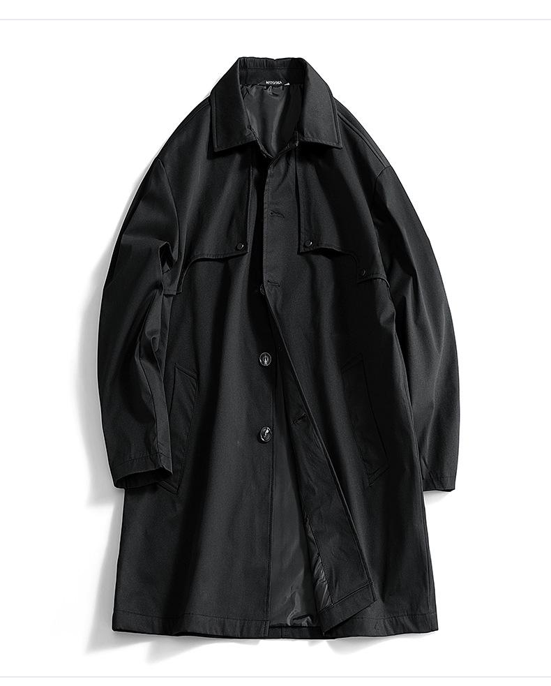 Men's Mid-Length Balmacaan Trench Coat with Rivet Detail - Versatile British Style Outerwear
