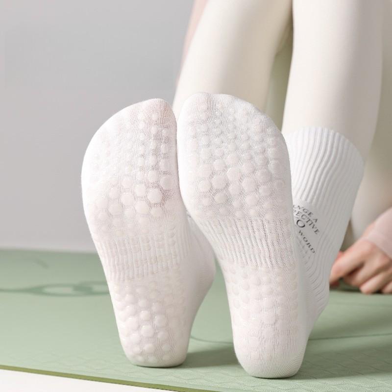 Womens Non Slip Professional Yoga Socks Dopamine Color Mid Calf Sock For Pilates Fitness Jumping Rope Running Dance Training Sports