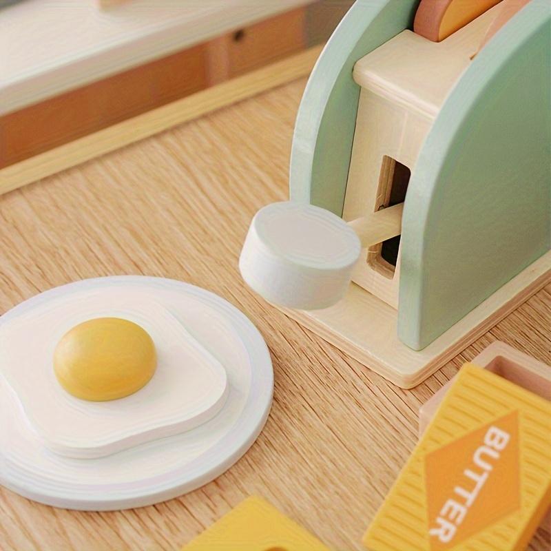 Wooden Children's Kitchen Toy Set: a Realistic Toaster, Eggs, Cheese, and Butter Chips for Children Aged 3-6