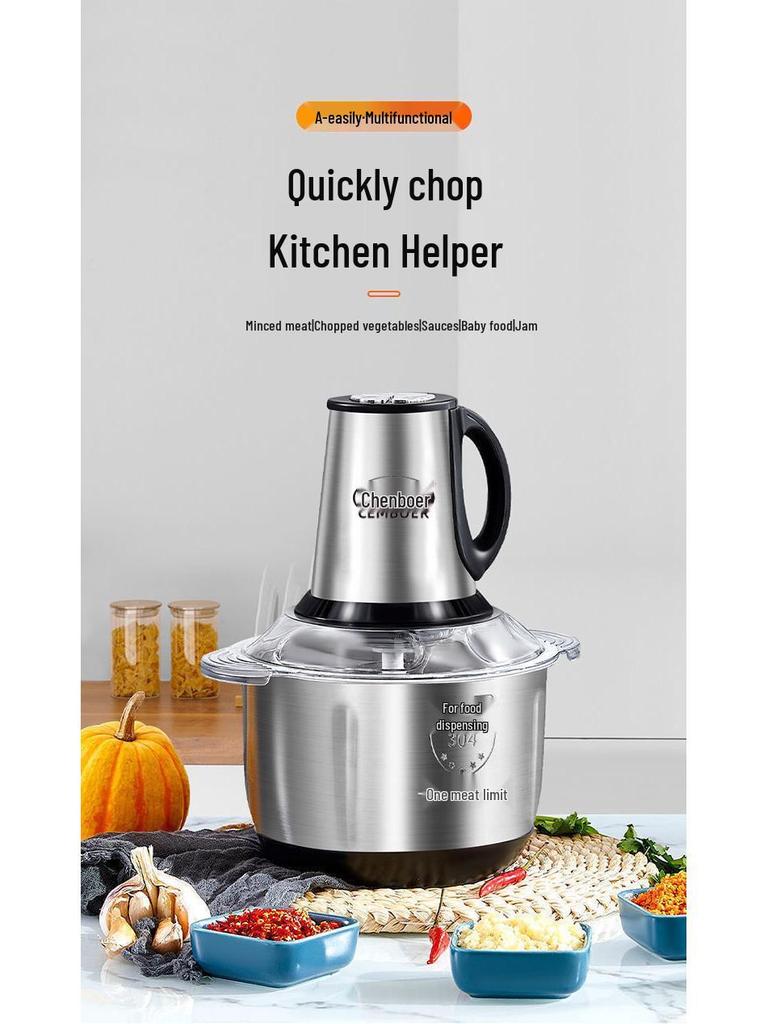 5L Electric Meat Grinder & Food Processor: Multifunctional Stainless Steel, Ideal for Garlic, Chili, and Household Use