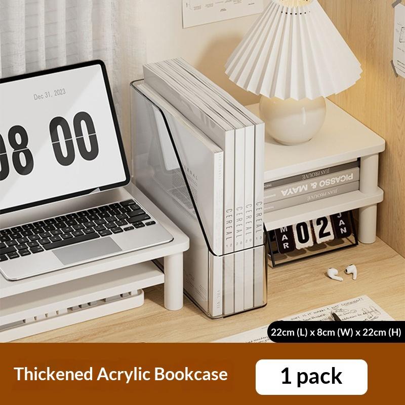 Transparent desktop file organizer, bookshelf, book stand, table-mounted book holder, acrylic book rack for organizing