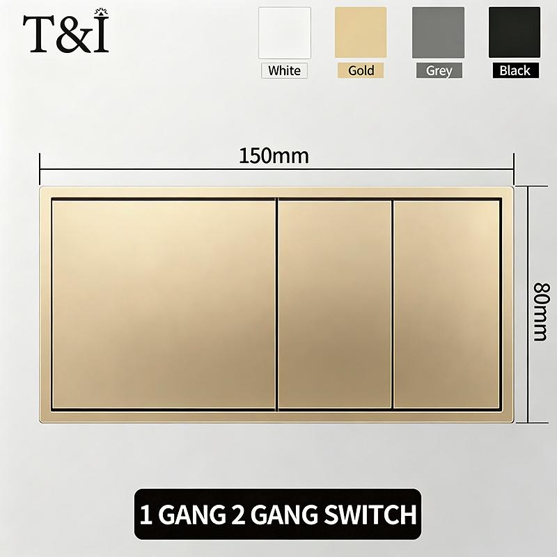 Flush Mount EU Electrical Socket 16A 250V with USB Type-C Charging 1/2 Gang Switch, 80x80mm Golden Panel for European Standard