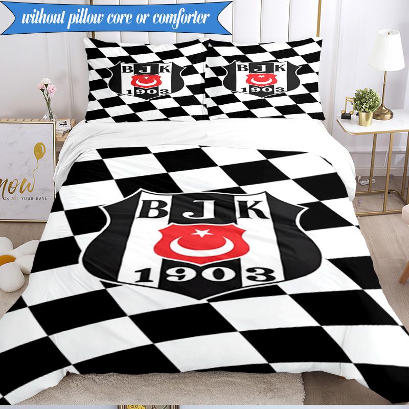 3PCS Besiktas Istanbul Football Club Bedding Set 2D Printing (Includes 1 Duvet Cover + 2 Pillowcases Coreless), Bedroom decor,Fan gift