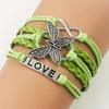Unisex Retro Multicolor Butterfly Leather Infinity Bracelet