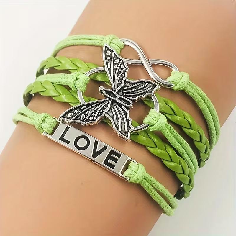 Unisex Retro Multicolor Butterfly Leather Infinity Bracelet