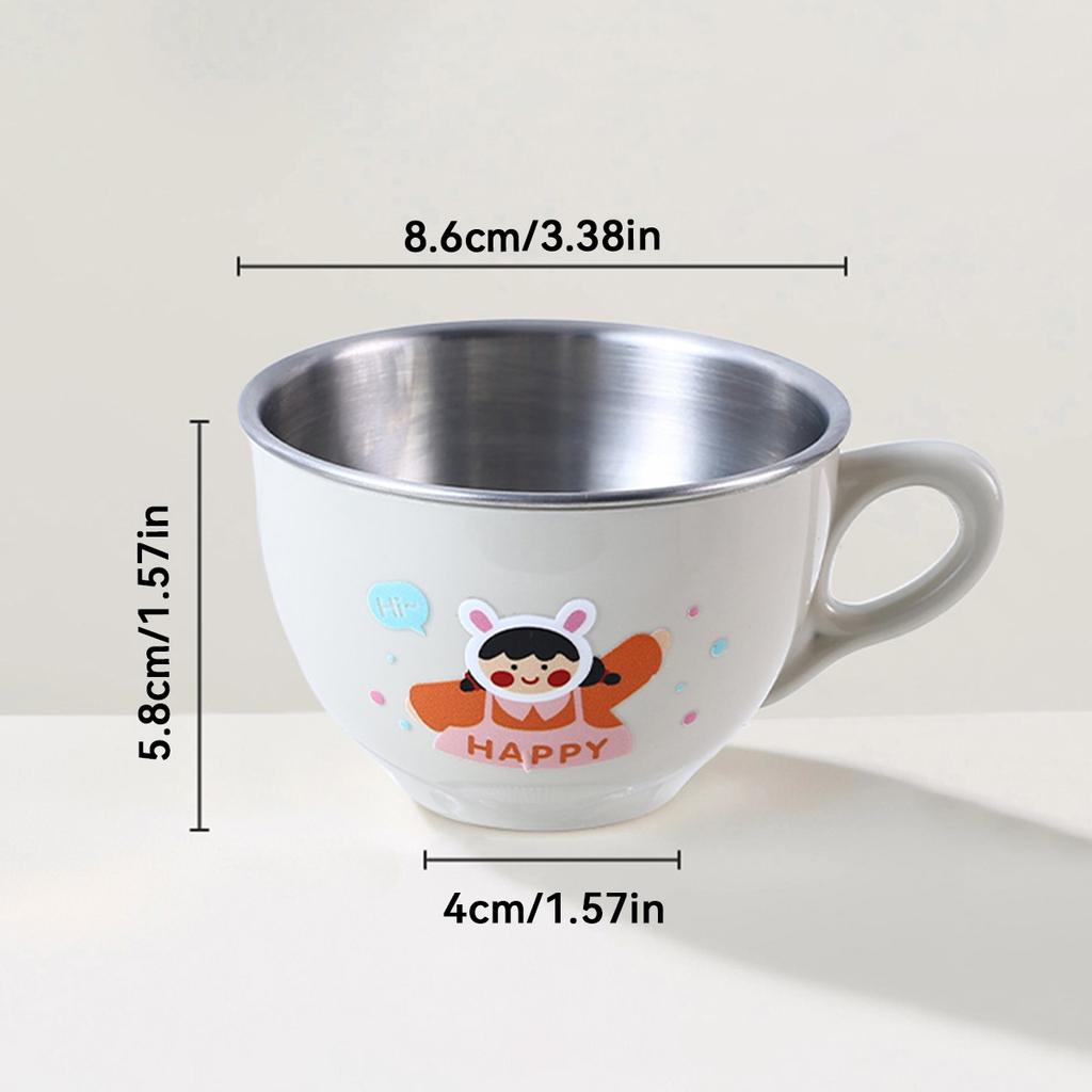 Mini Cartoon Children Water Cup With Handle 304 Stainless Steel Double Wall Milk Coffee Mug Durable Anti Scalding Drinking Cup
