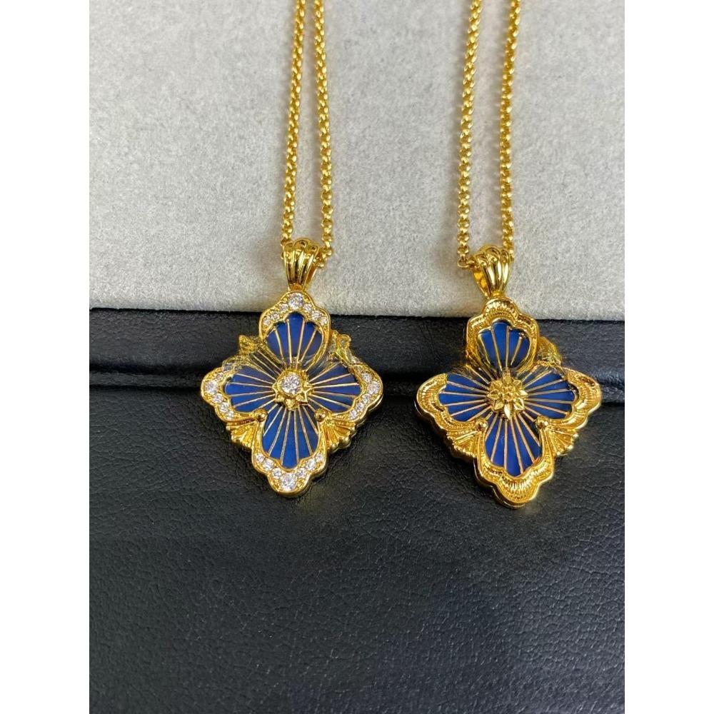 

Ожерелье из 18-каратного золота с большим двухсторонним четырехлистным клевером и эмалью Pair yellow and gold