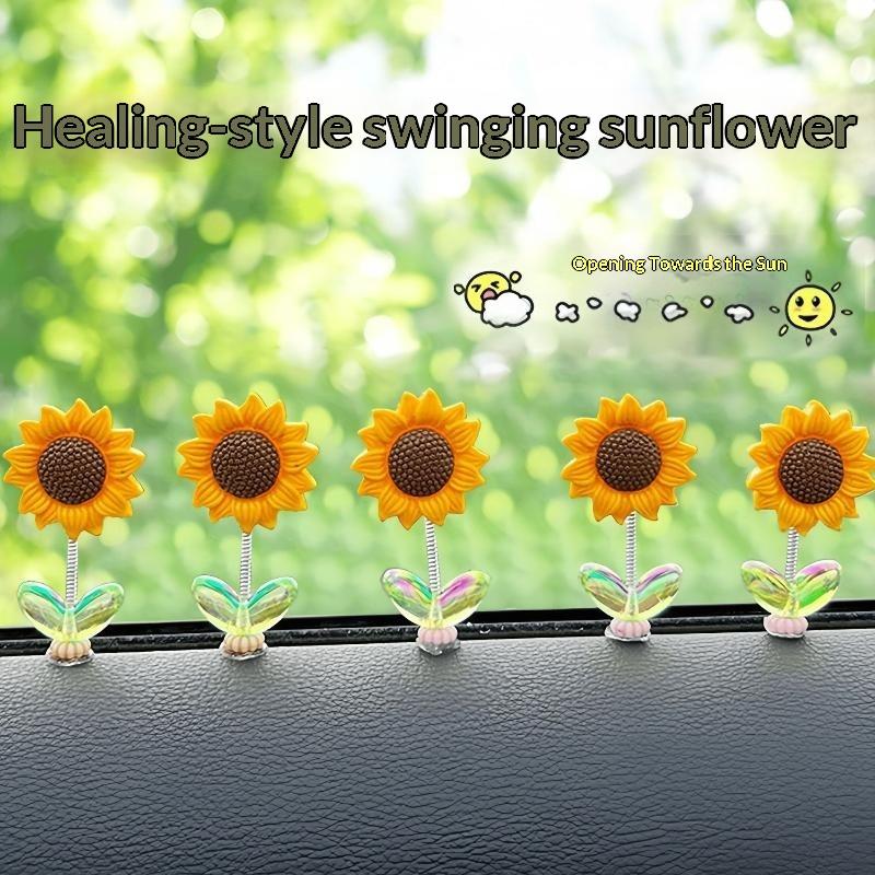 5Pcs Creative Car Ornaments Shaking Head Cute Fresh Sunflower Center Console Rearview Mirror Ornaments