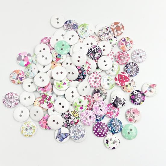 100 Stück Kleine Blumen Design Holzknöpfe Nähen Handarbeit Kunst DIY Dekoration