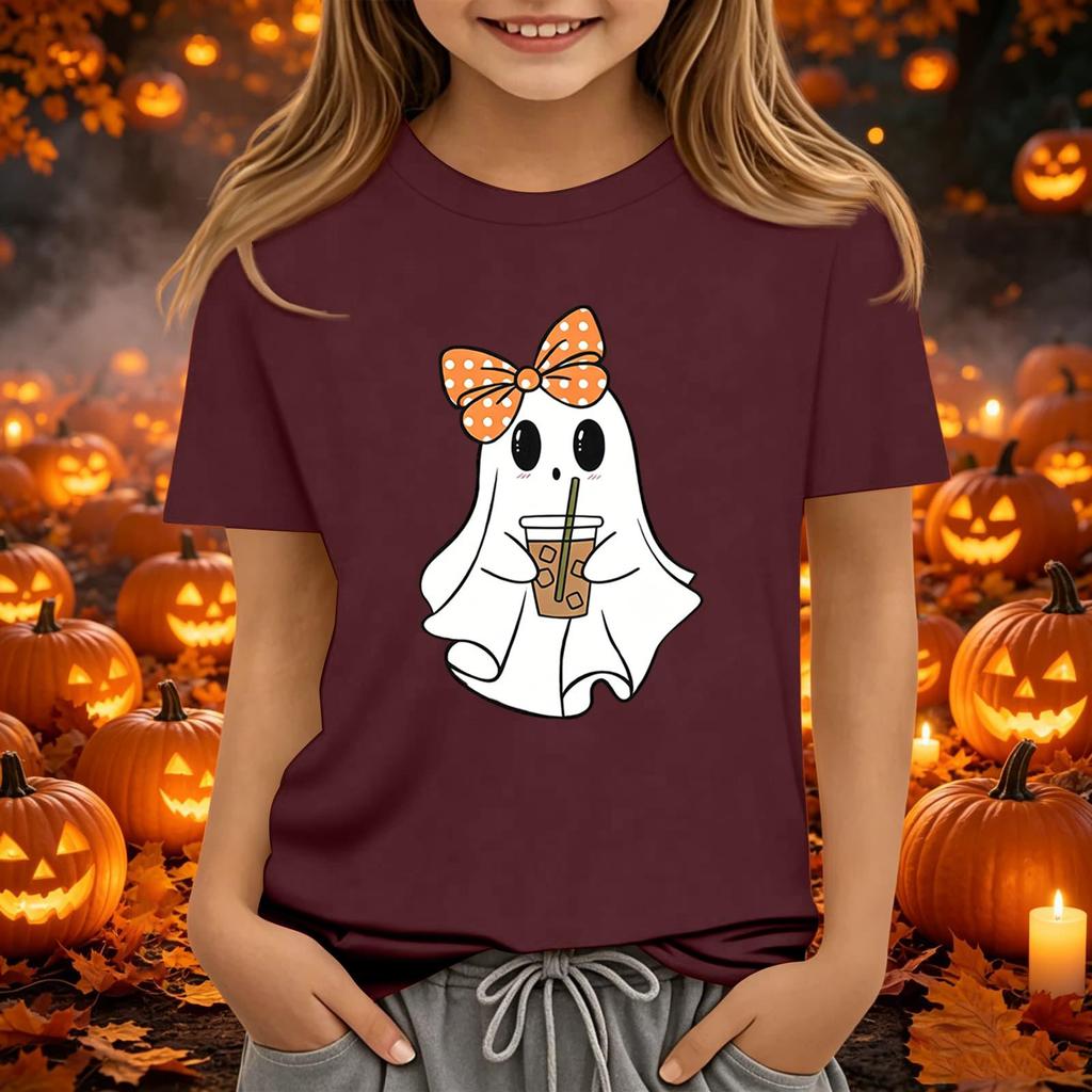 Kids Halloween Printed Short Sleeve T-Shirt Loose Fit Round Neck Casual Tee