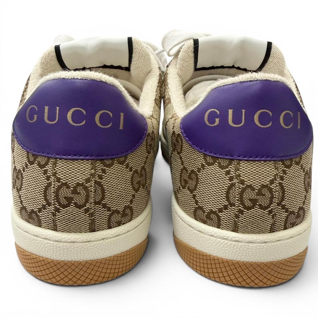 Pristine GUCCI Low Cut Sneakers Screener Beige GG Canvas Mens 6 812638 Used
