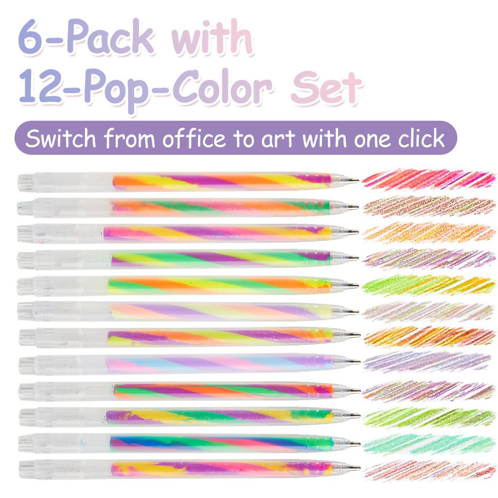 Gradient Rainbow Spiral Neutral Pen, One-Stroke Three-Color Greeting Card DIY Colored Pencil, Shimmer Outline Gel Pen