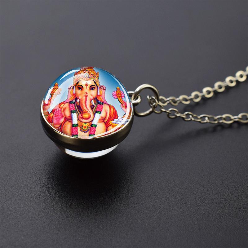 Colier nou Dumnezeu elefant Ganesha, bijuterii de artă hinduism, budism, colier cu pandantiv cu bile de sticlă, accesorii religioase