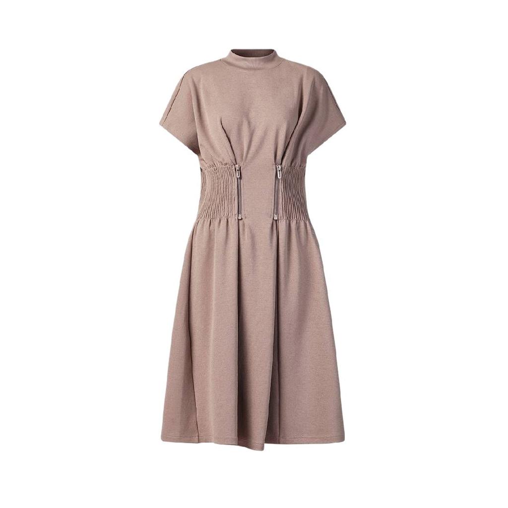Fila Solid Color Round Neck Pullover Knit Short Sleeve Dress Women Dresses A11W621303F-BN