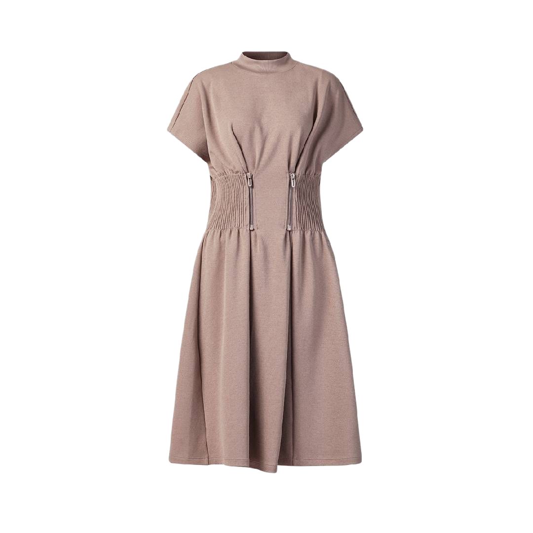 Fila Solid Color Round Neck Pullover Knit Short Sleeve Dress Women dresses A11W621303F-BN S