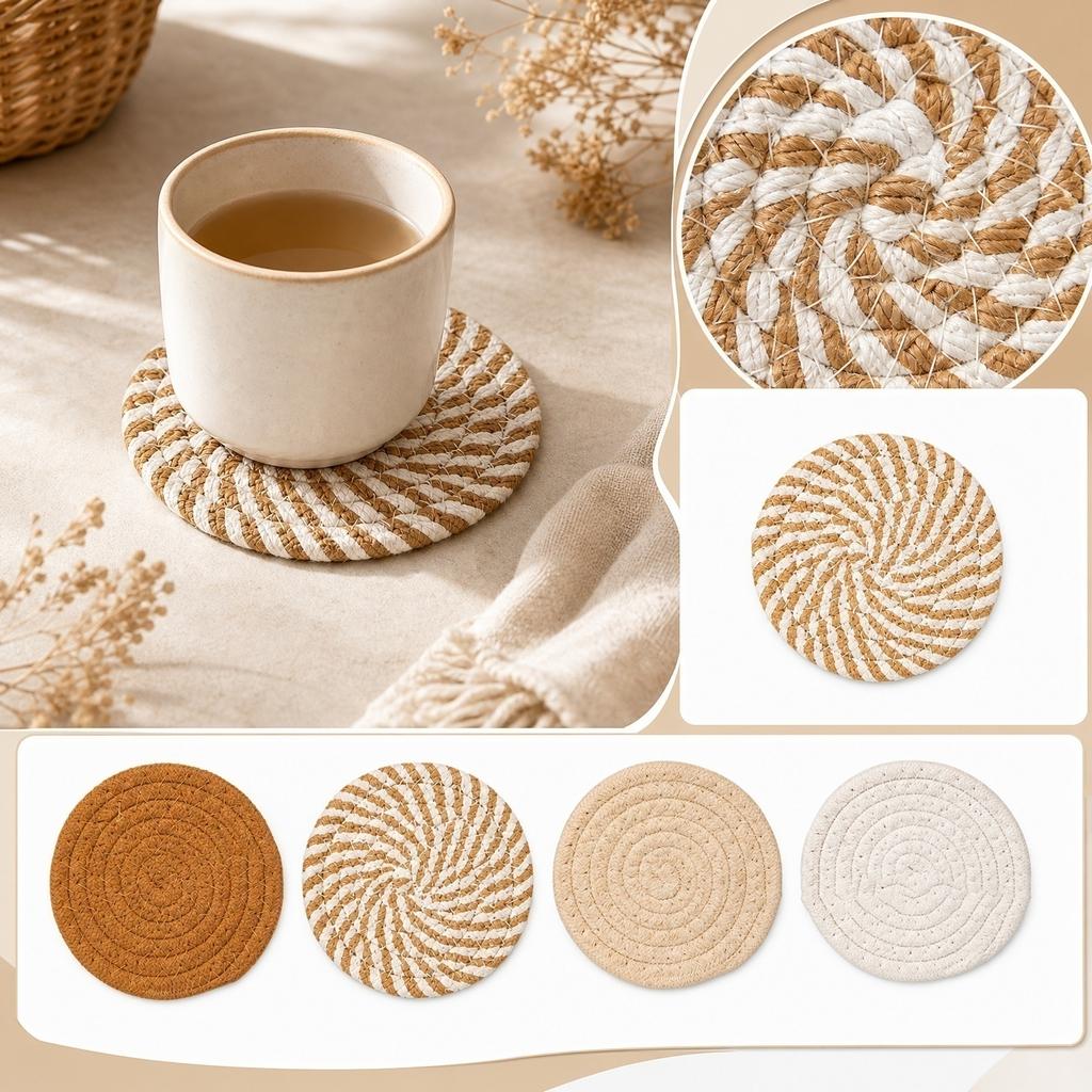 Round Jute Set of 4 - Natural Woven Drink