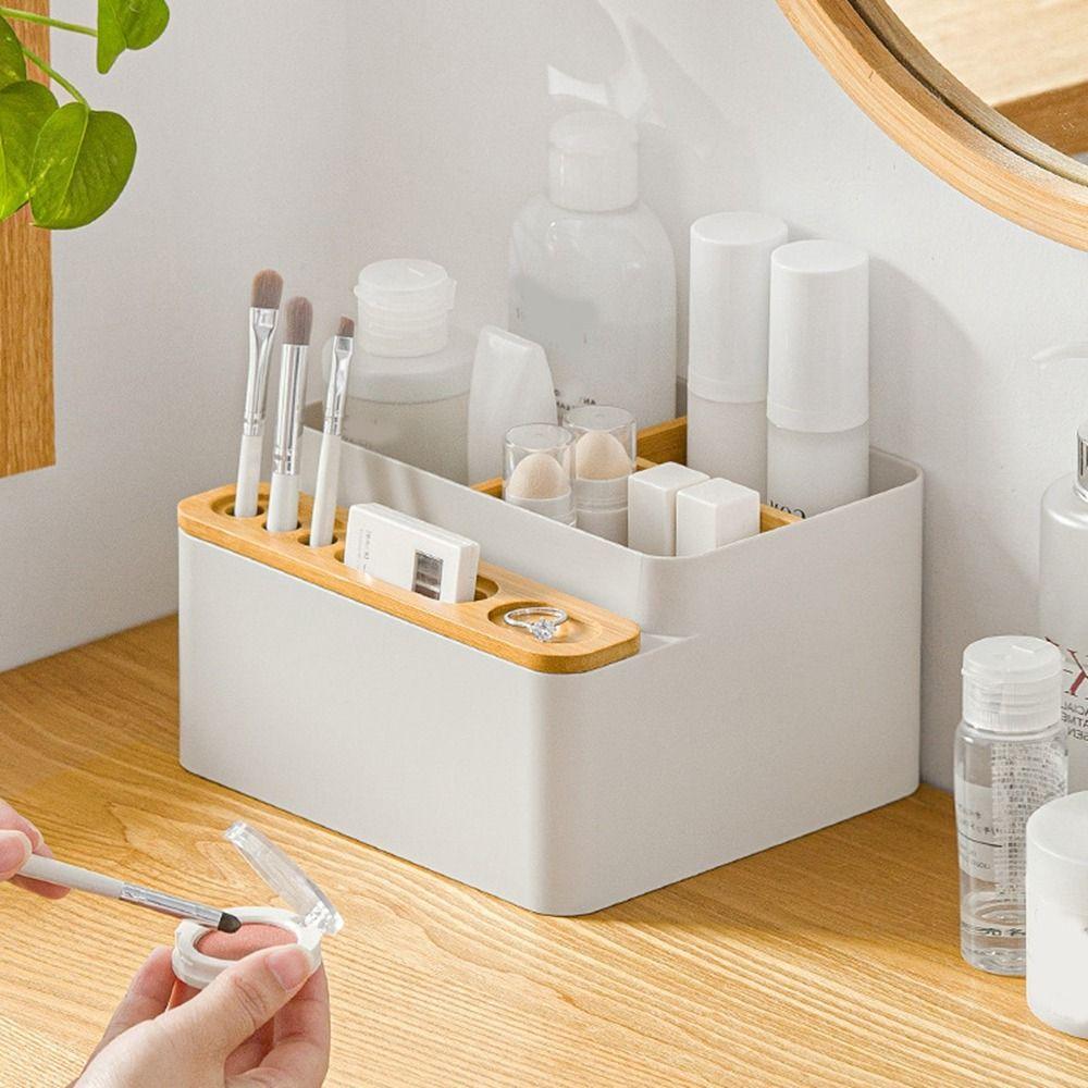 Detachable Wooden Plastic Storage Box Smooth Edge Makeup Organizer  for Home