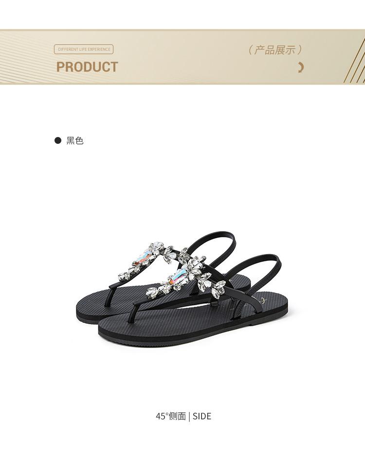 Women's Sandals Summer Luxury Water Diamond Flat Bottom Creeper Shoes with Toe Clip Back Tripping Strap Beach Sandals