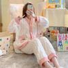 Winter Warm Velvet Women's Pajama Set  Bear Letter Pattern Casual Home Wear Suit
