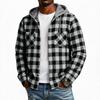 Men's Plaid Flannel Hoodie Fashion Casual Long Sleeve Pullover Sweatshirt with Hood