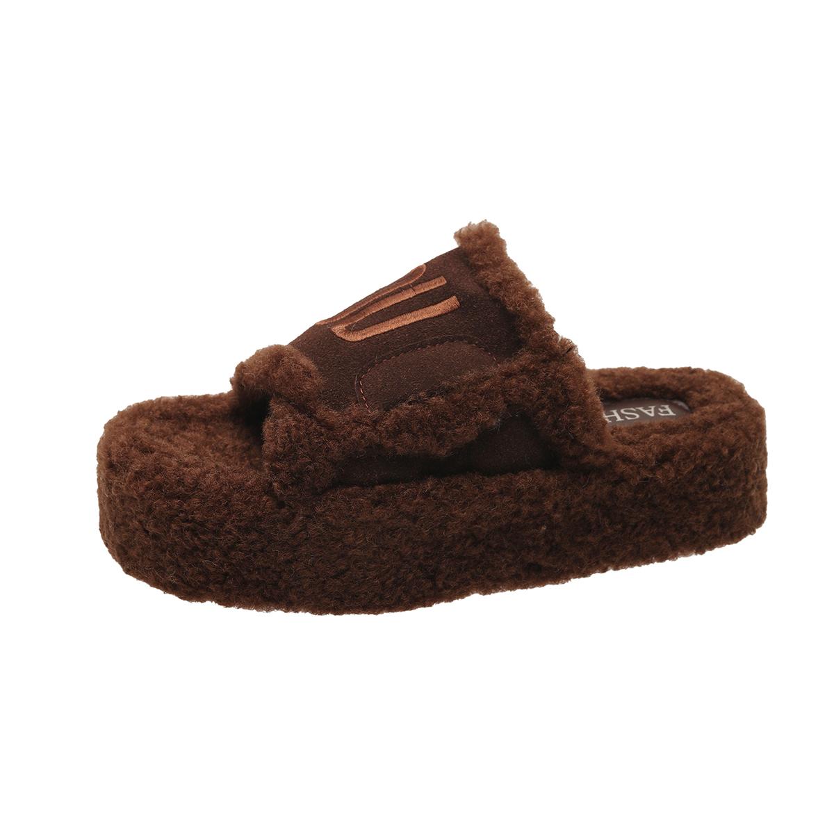 

Хутряні жіночі тапочки Дизайнерські осінь-зима Відкритий носок Вовняні комфортні теплі туфлі Модні плоскі повсякденні тапочки для відпочинку на природі 40